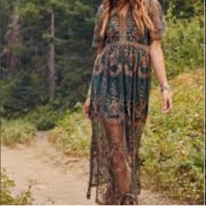Altar'd State Forest Green Embroidered Maxi Dress